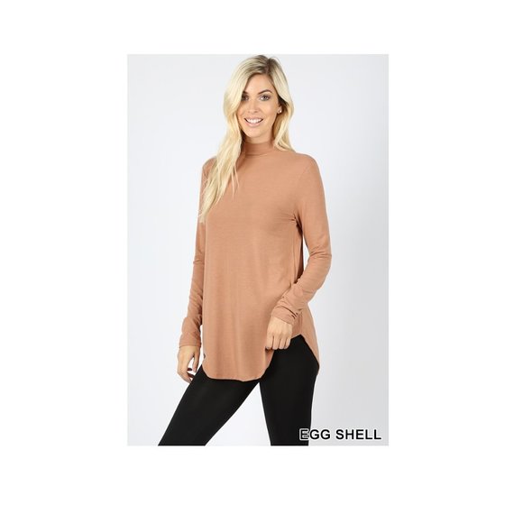 Long Sleeve Shirt - Mock Neck Round Hem Purple Shirt - Picture 3 of 3